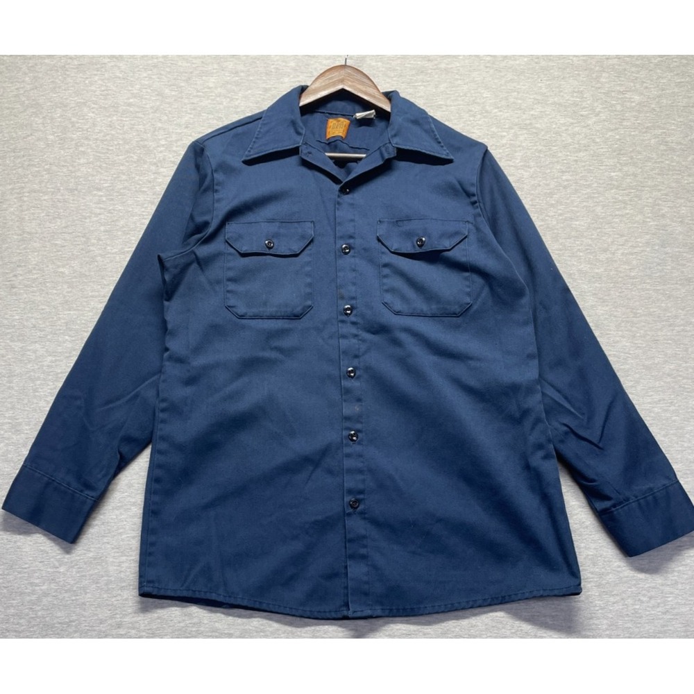 Vintage Big Ben by Wrangler Work Shirt Mens Medium Navy Blue Button Up Rugged